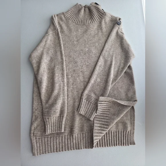 Anthro Margarita Button Mock Tunic Oatmeal Sweater Light Academia Coquette Boho - Picture 7 of 10